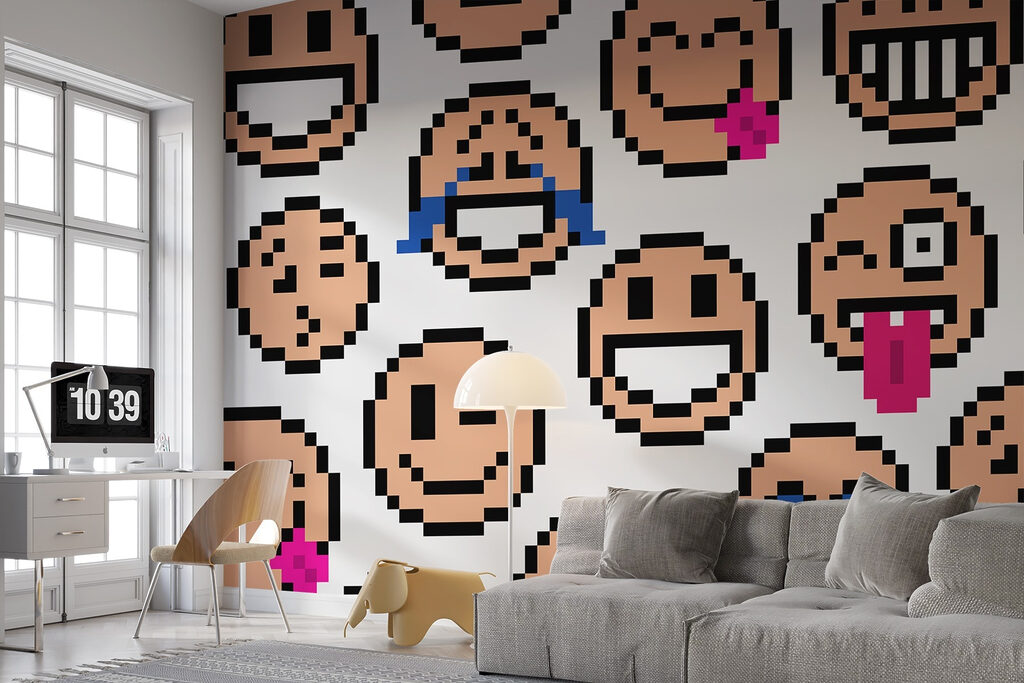Naadloos patroon van smileygezichtjes in een interieur