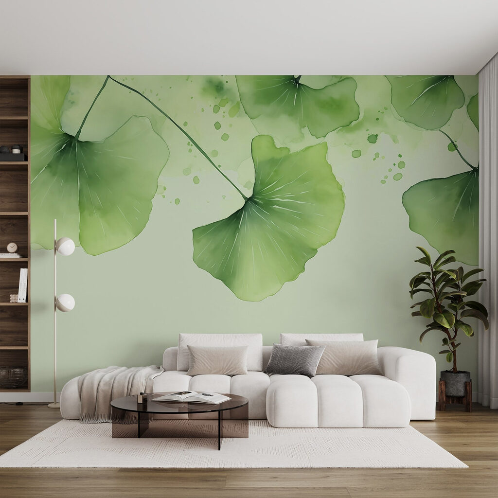 Groene bladwaaiers in aquarel — interieur 1