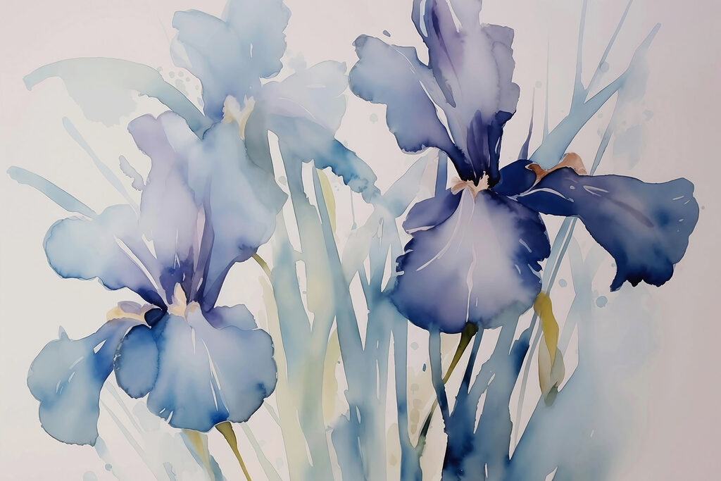Blauwe irissen in verf — volledig ontwerp