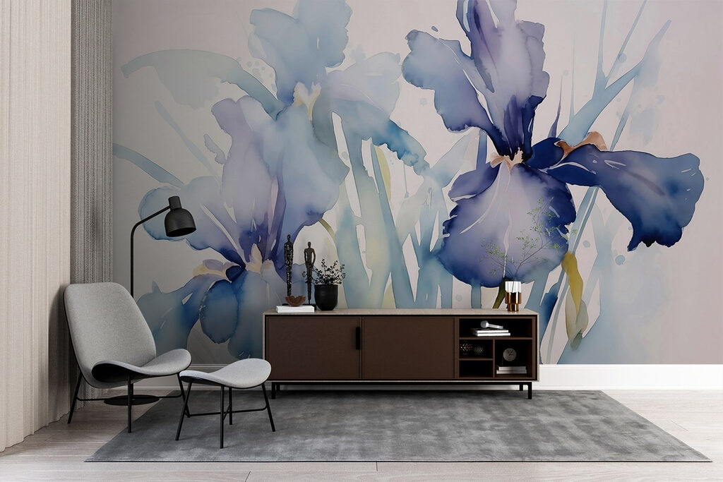 Blauwe irissen in verf — interieur 2