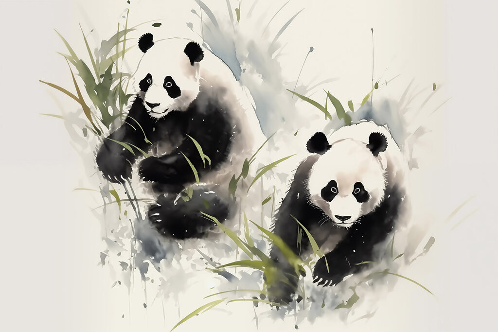 Panda's in gras — volledig ontwerp