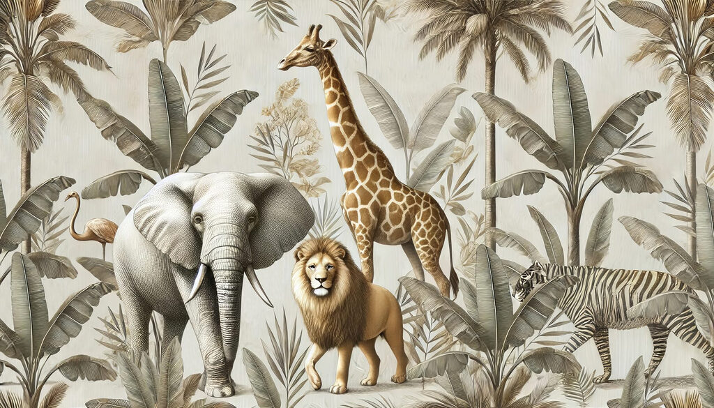 Safaridieren tussen bleke palmen — volledig ontwerp