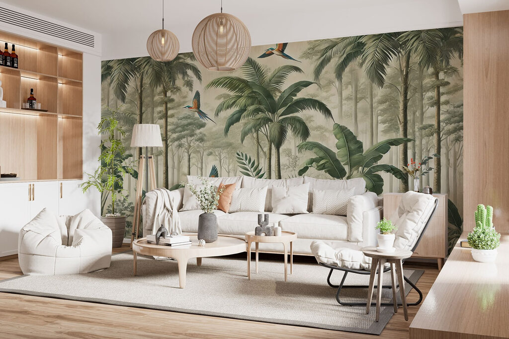 Vogels tussen hoge palmen — interieur 5