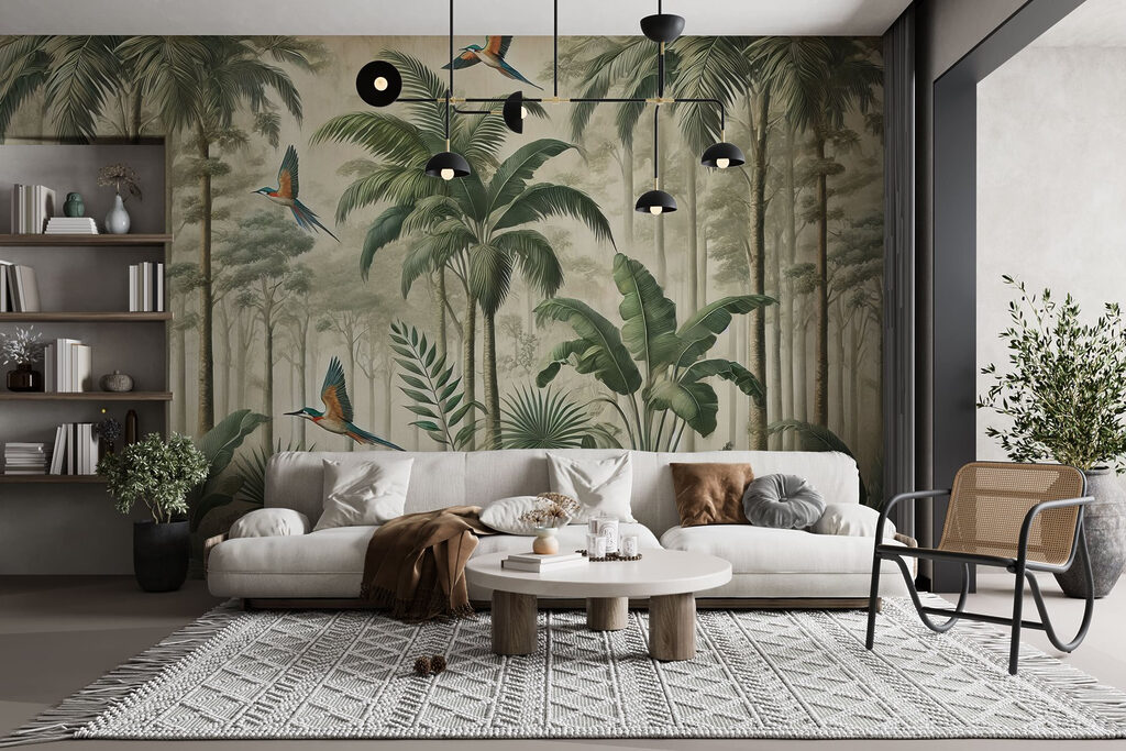 Vogels tussen hoge palmen — interieur 6