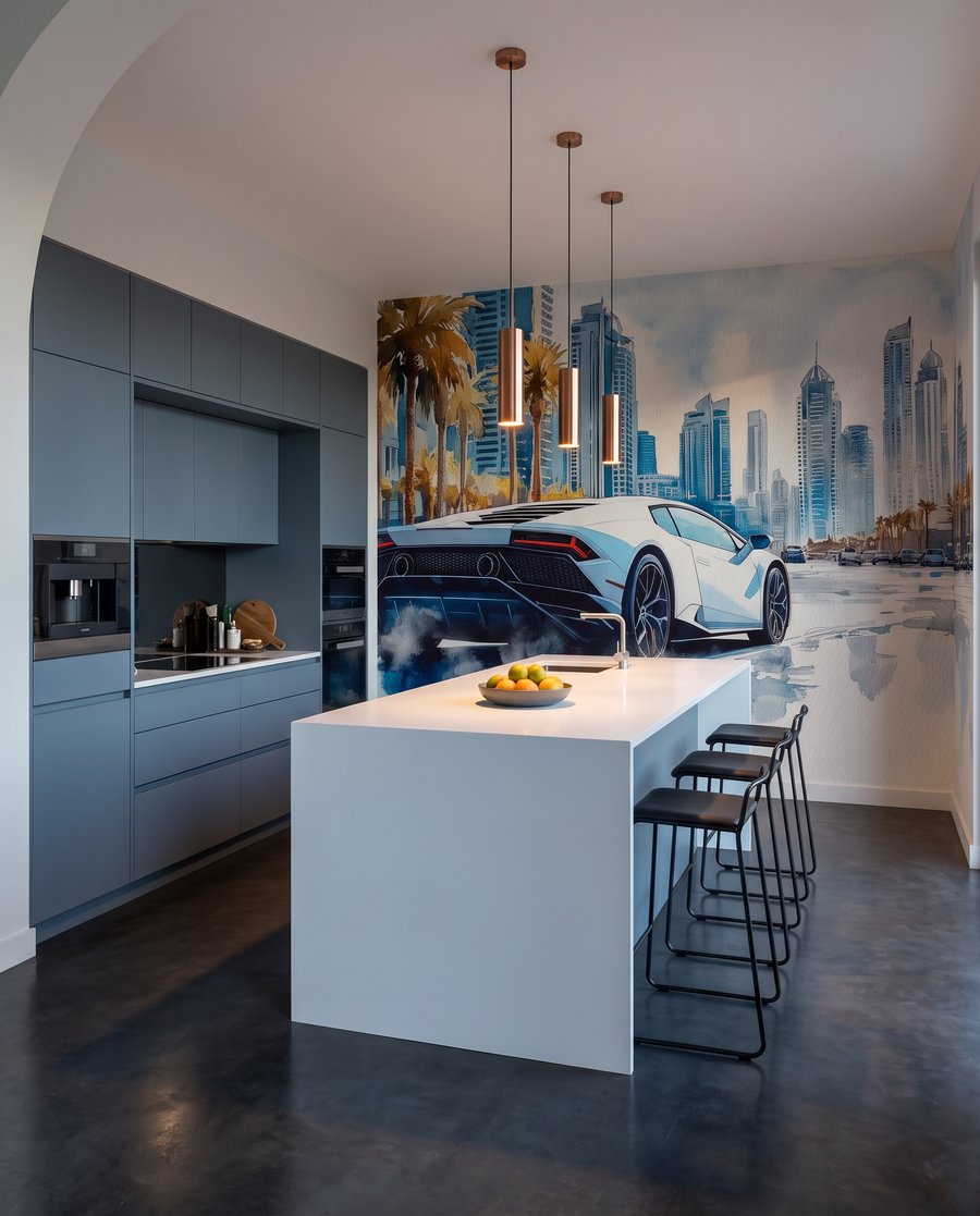 Witte sportauto bij hoogbouw — interieur 4