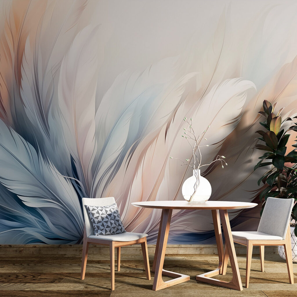 Delicate tinten van zachte veertexturen in een interieur