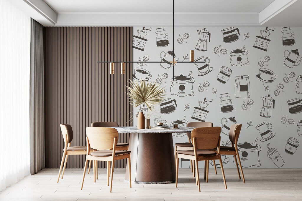 Koffiepotjes in speels lijnwerk — interieur 2