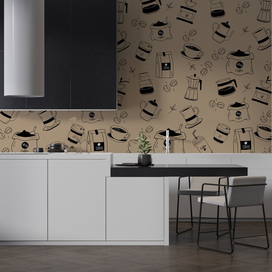 Koffiepotjes in speels lijnwerk — interieur 1
