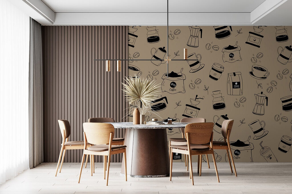Koffiepotjes in speels lijnwerk — interieur 2