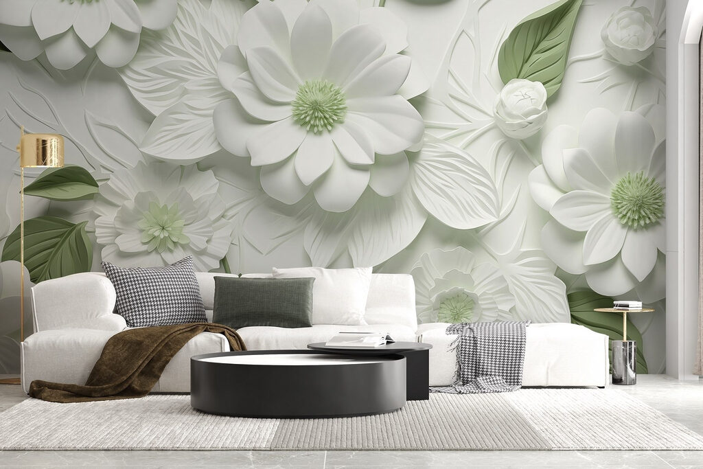 Witte bloemen, gekleurde harten — interieur 1
