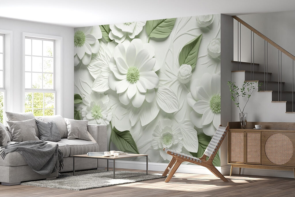 Witte bloemen, gekleurde harten — interieur 2