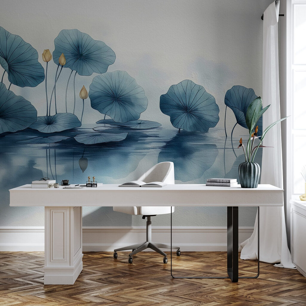 Blauwe lotusbladeren boven spiegeling — interieur 3