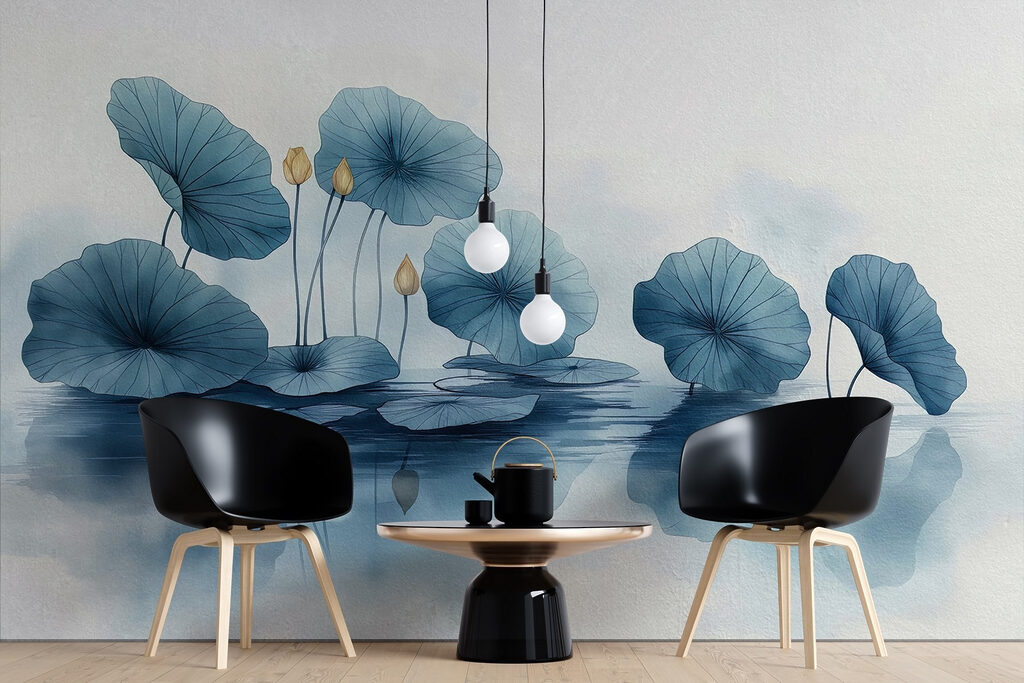Blauwe lotusbladeren boven spiegeling — interieur 4