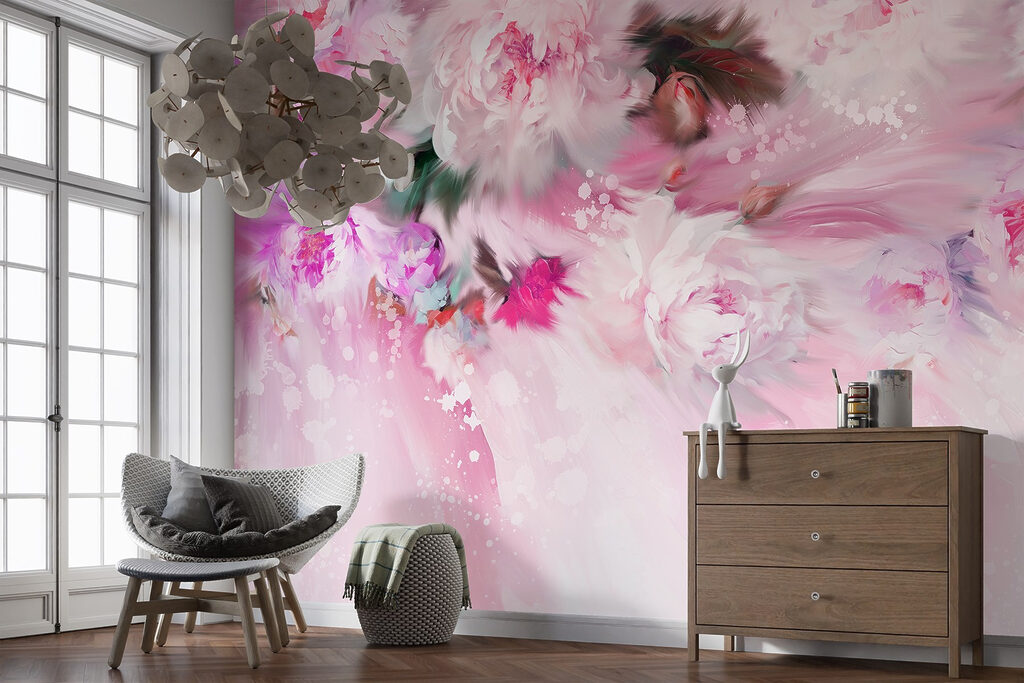 Schilderij van bloemen op roze achtergrond — interieur 2