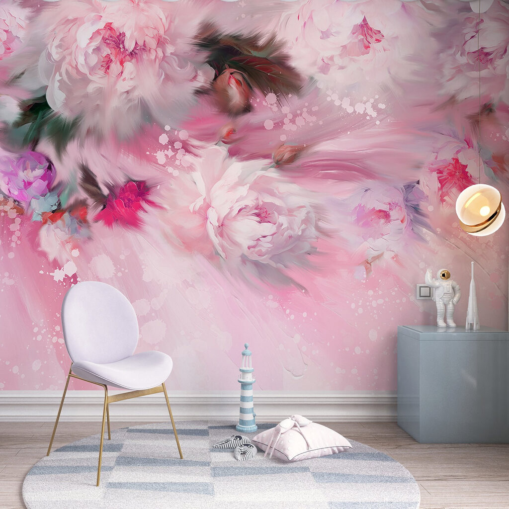 Schilderij van bloemen op roze achtergrond — interieur 3