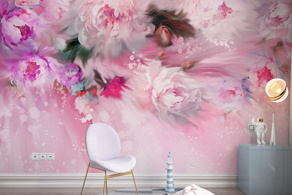 Schilderij van bloemen op roze achtergrond — interieur 4