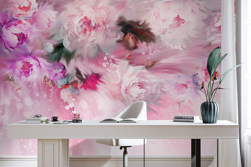 Schilderij van bloemen op roze achtergrond — interieur 5
