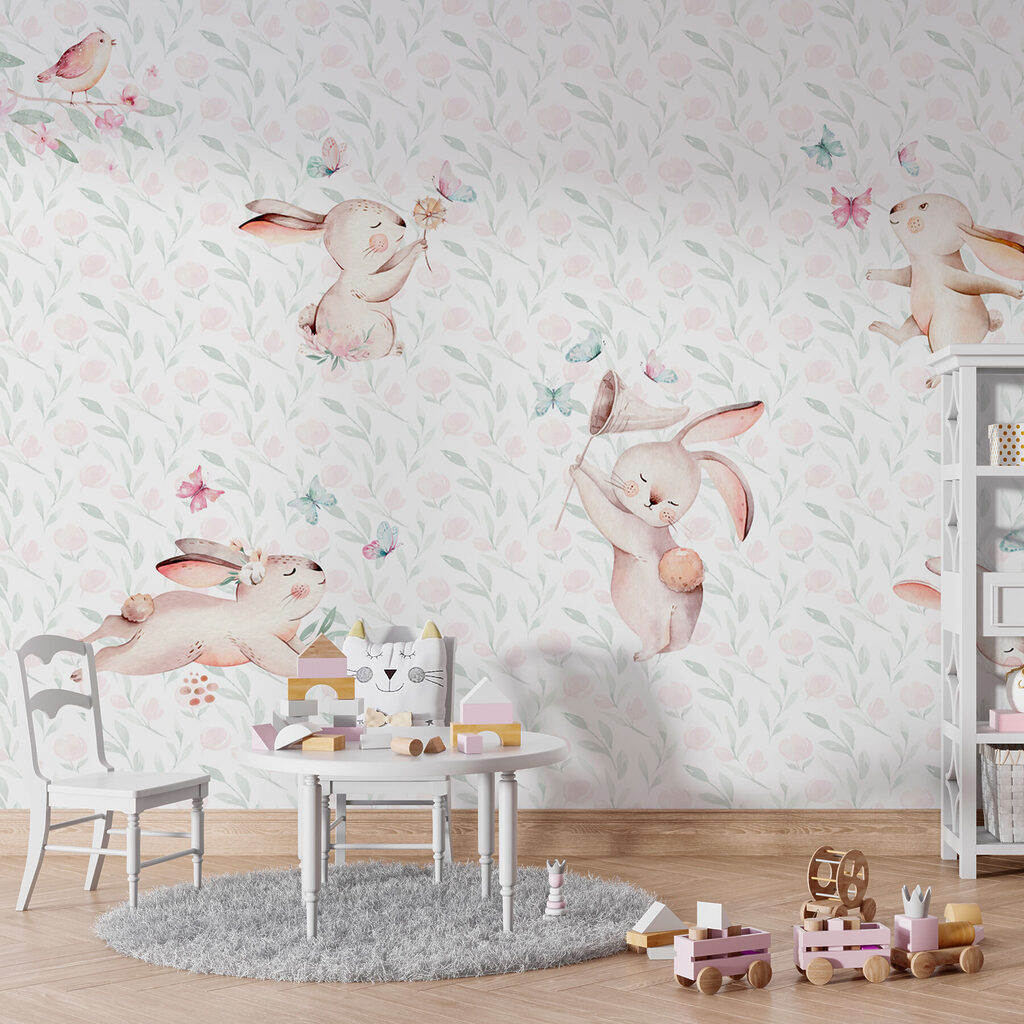 Konijntjes tussen zachte bloemetjes — interieur 2