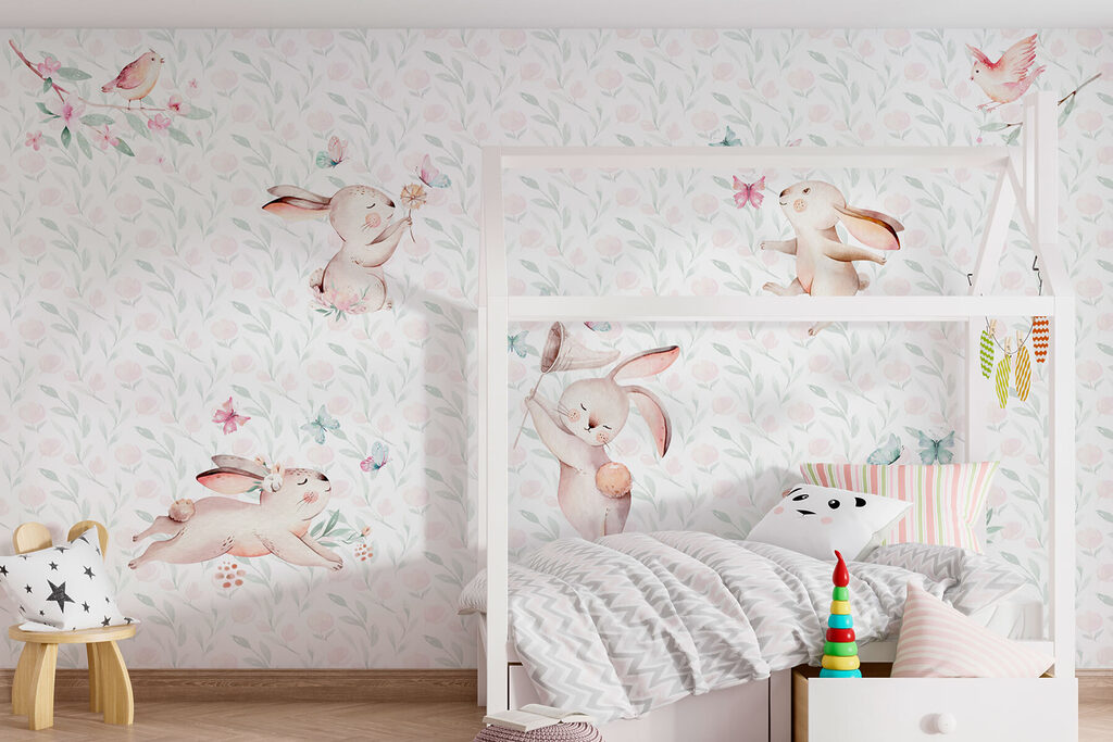 Konijntjes tussen zachte bloemetjes — interieur 3