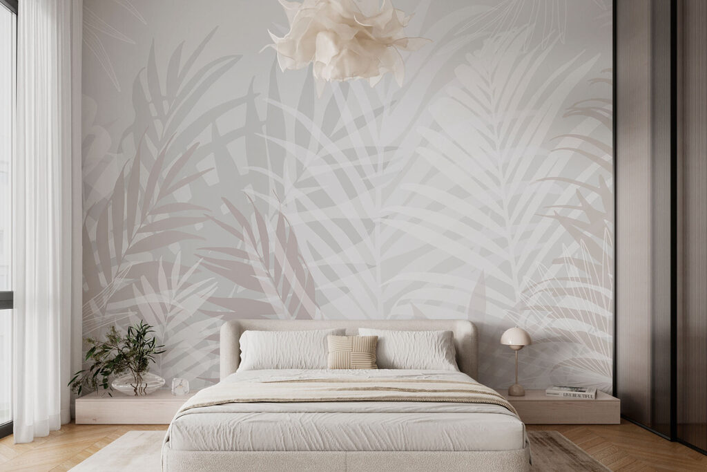 Witte palmbladeren voor grijstinten — interieur 1