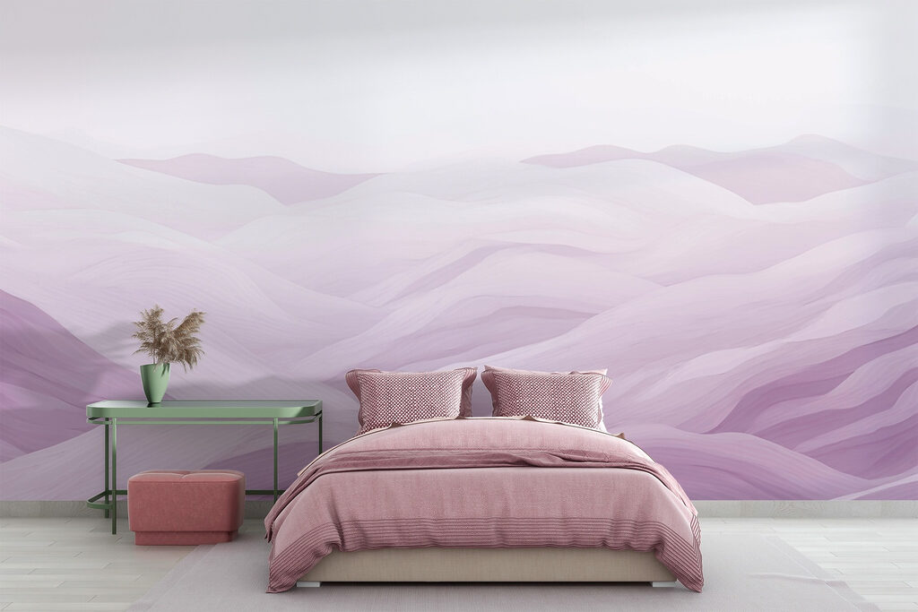 Paars en wit landschap in een interieur