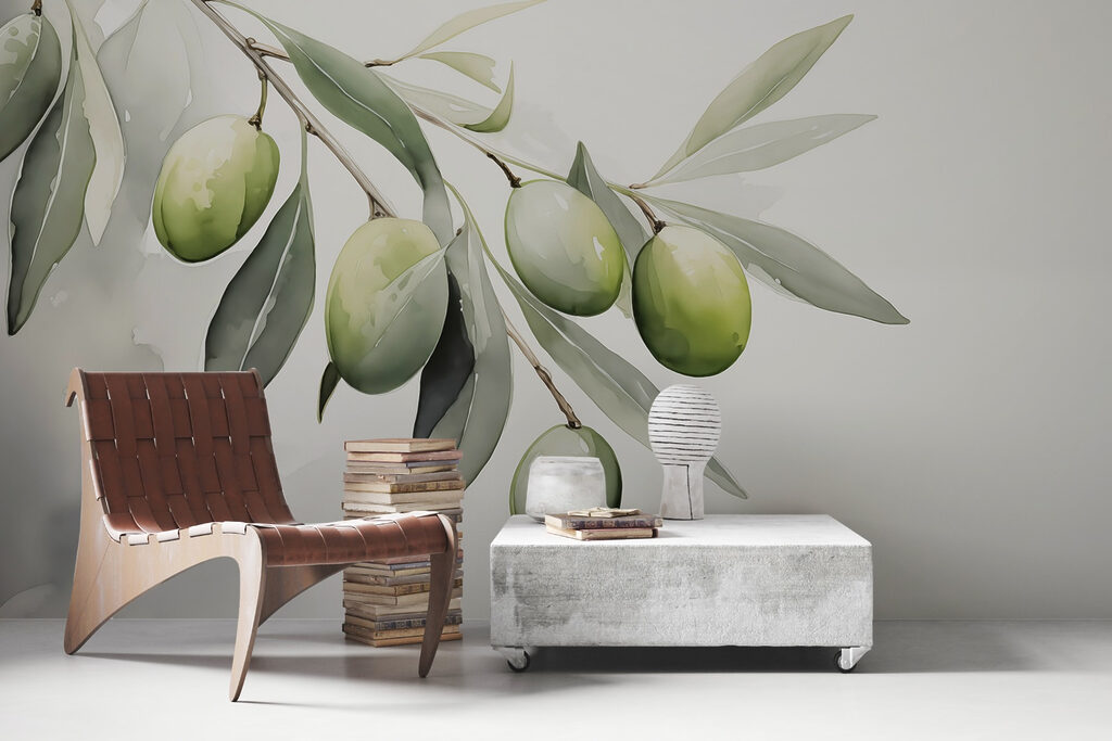 Groene olijven aan tak — interieur 2