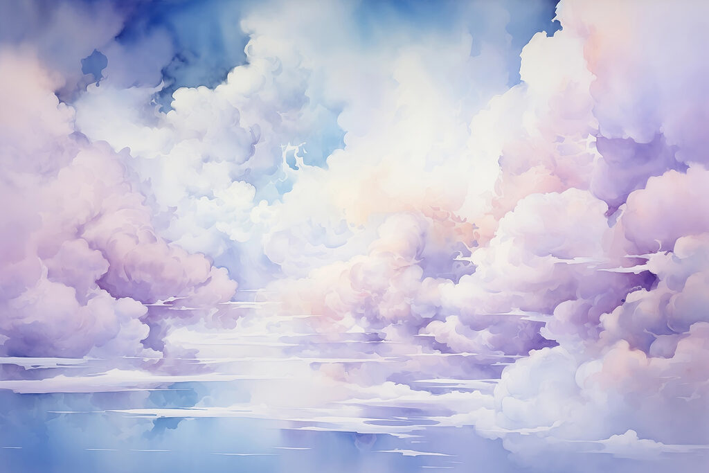 Lila wolken boven spiegelwater — volledig ontwerp