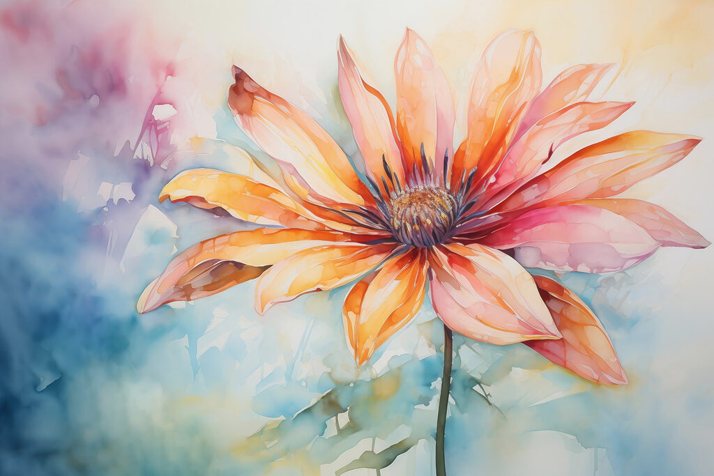 Oranje bloem in aquarelnevel — volledig ontwerp