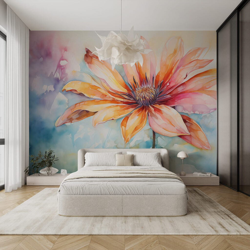 Oranje bloem in aquarelnevel — interieur 1