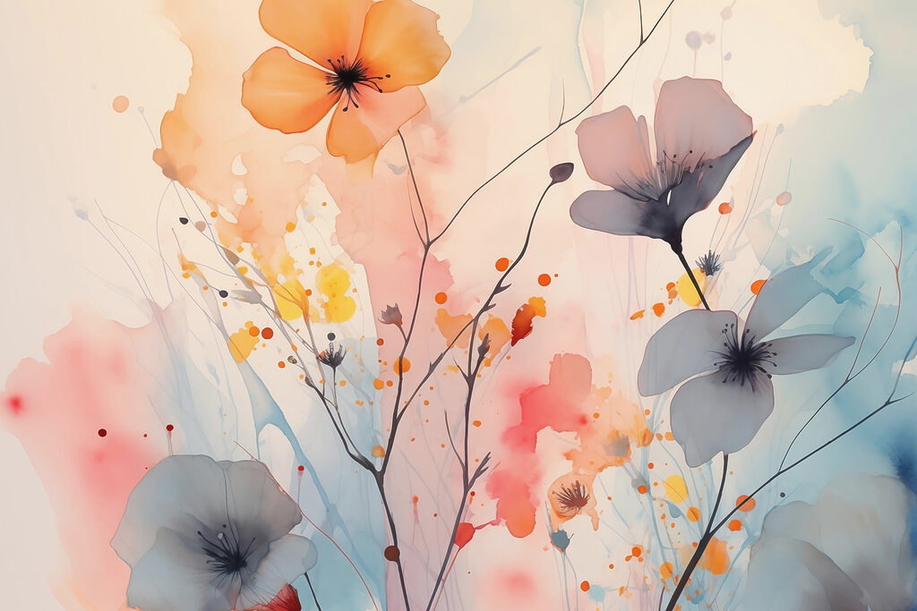 Bloemen in losse kleurvlekken — volledig ontwerp