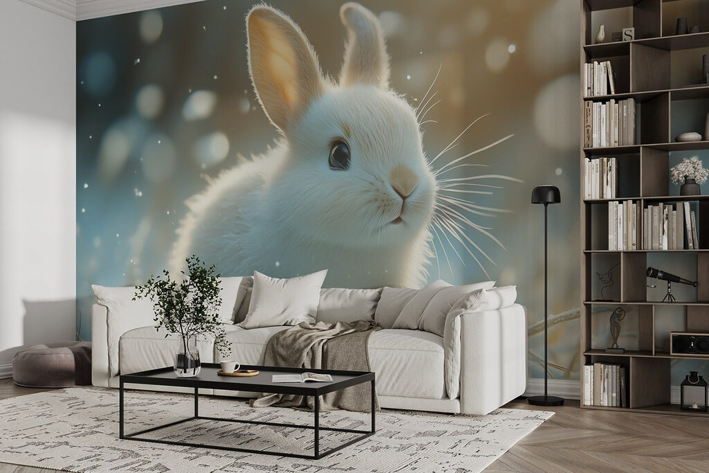 Konijntje springt door winterlicht — interieur 2