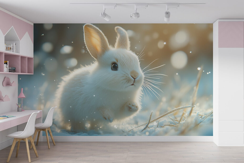 Konijntje springt door winterlicht — interieur 4