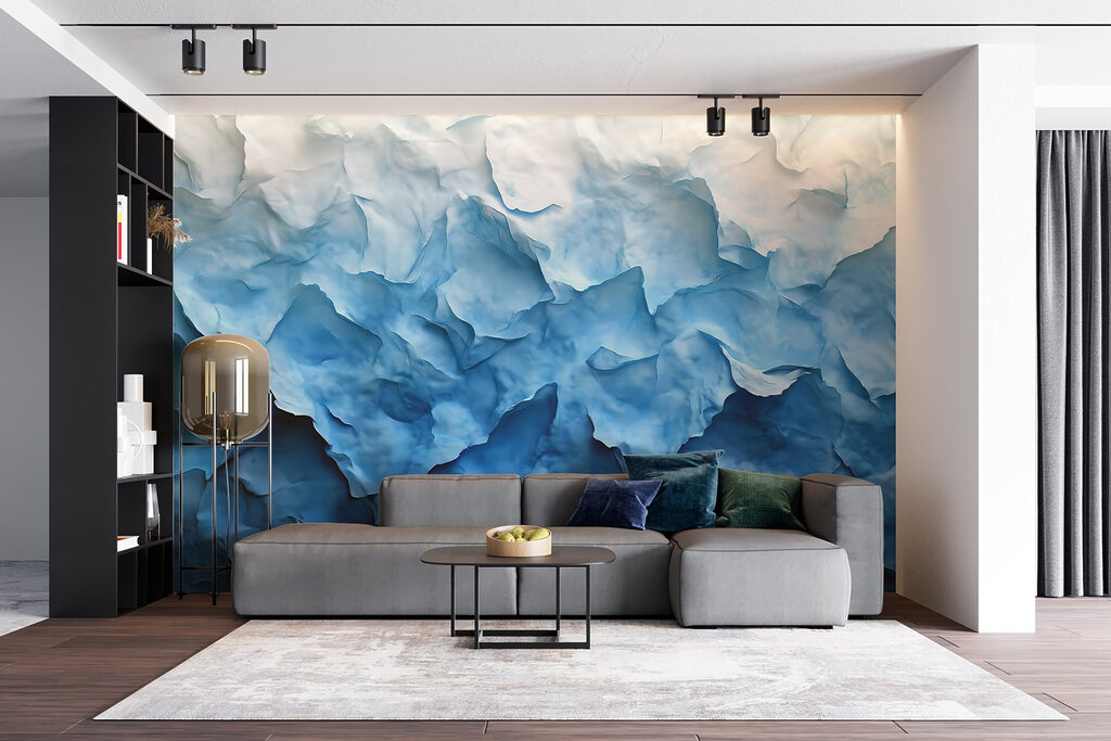 Blauwe verflagen als papierplooien — interieur 3