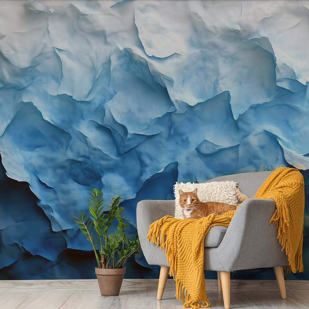 Blauwe verflagen als papierplooien — interieur 4