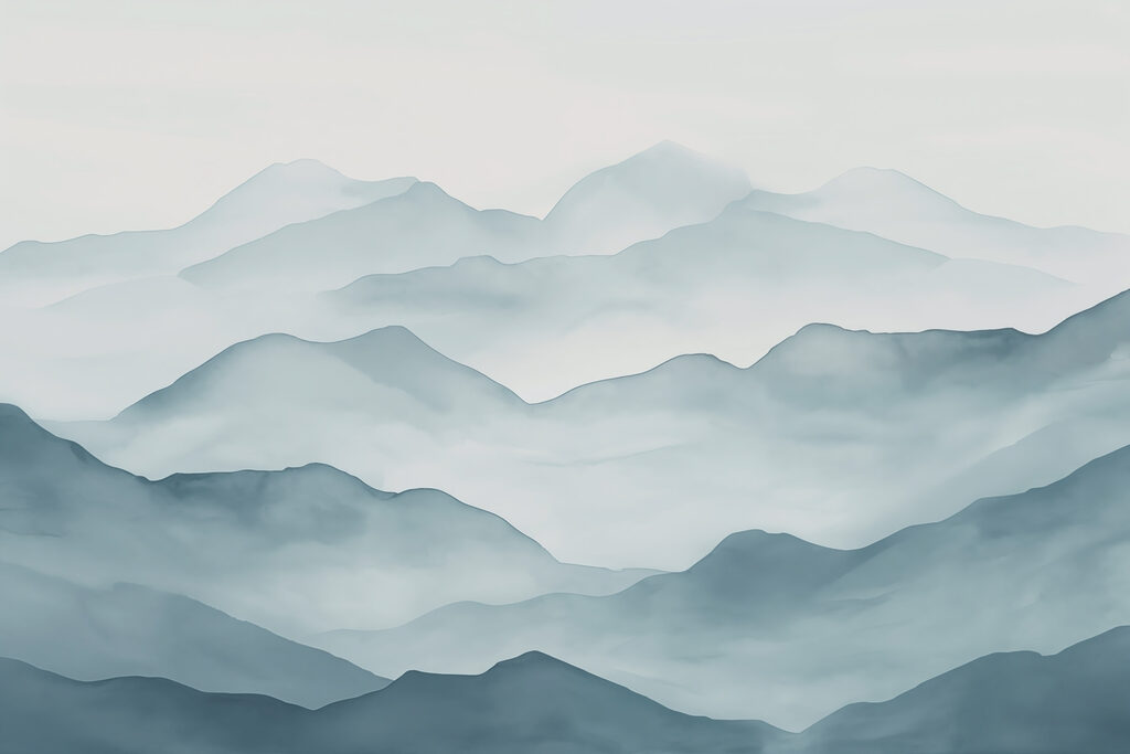 Blauwgrijze berglagen in aquarel — volledig ontwerp