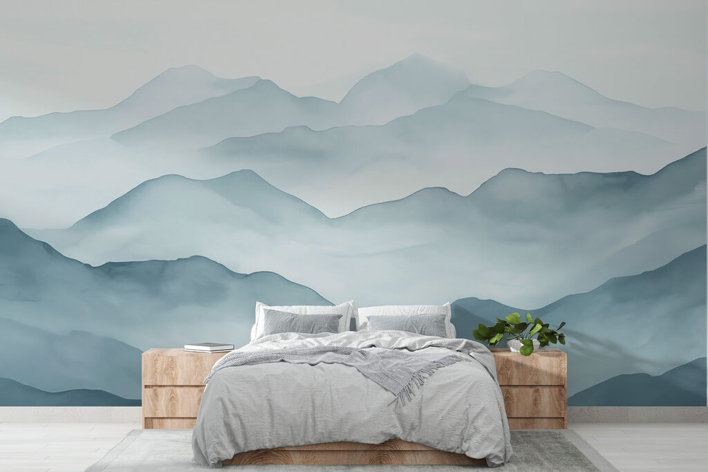 Blauwgrijze berglagen in aquarel — interieur 2