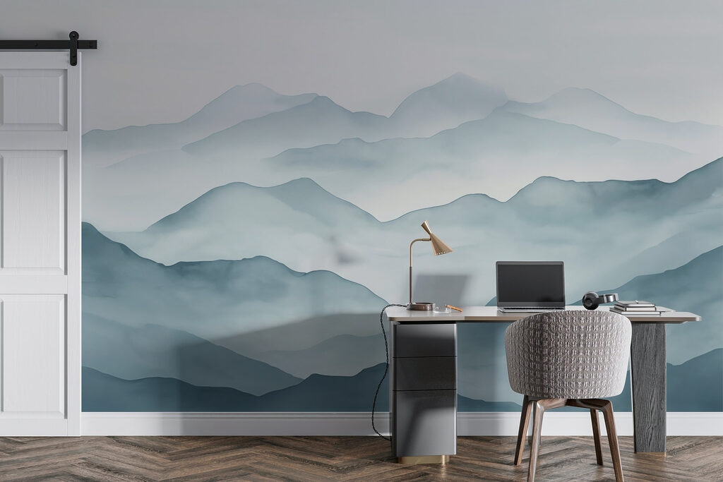 Blauwgrijze berglagen in aquarel — interieur 3