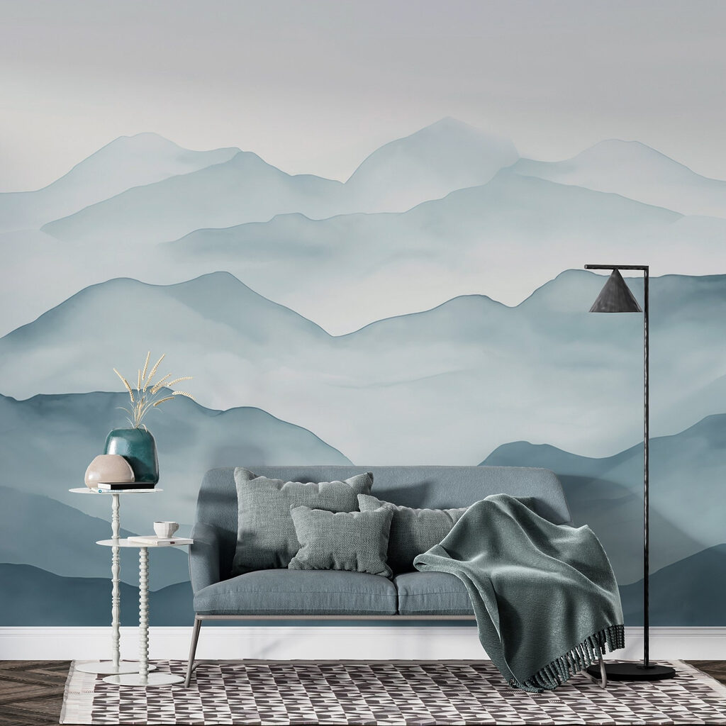 Blauwgrijze berglagen in aquarel — interieur 4