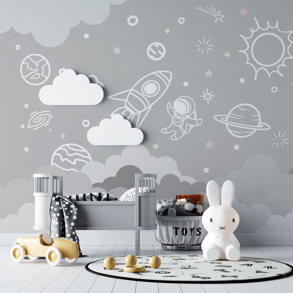 Witte ruimtekrabbels boven wolken — interieur 2