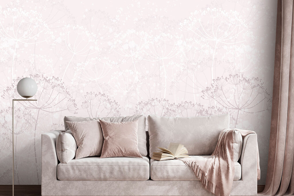 Wit en roze bloemenpatroon in een interieur