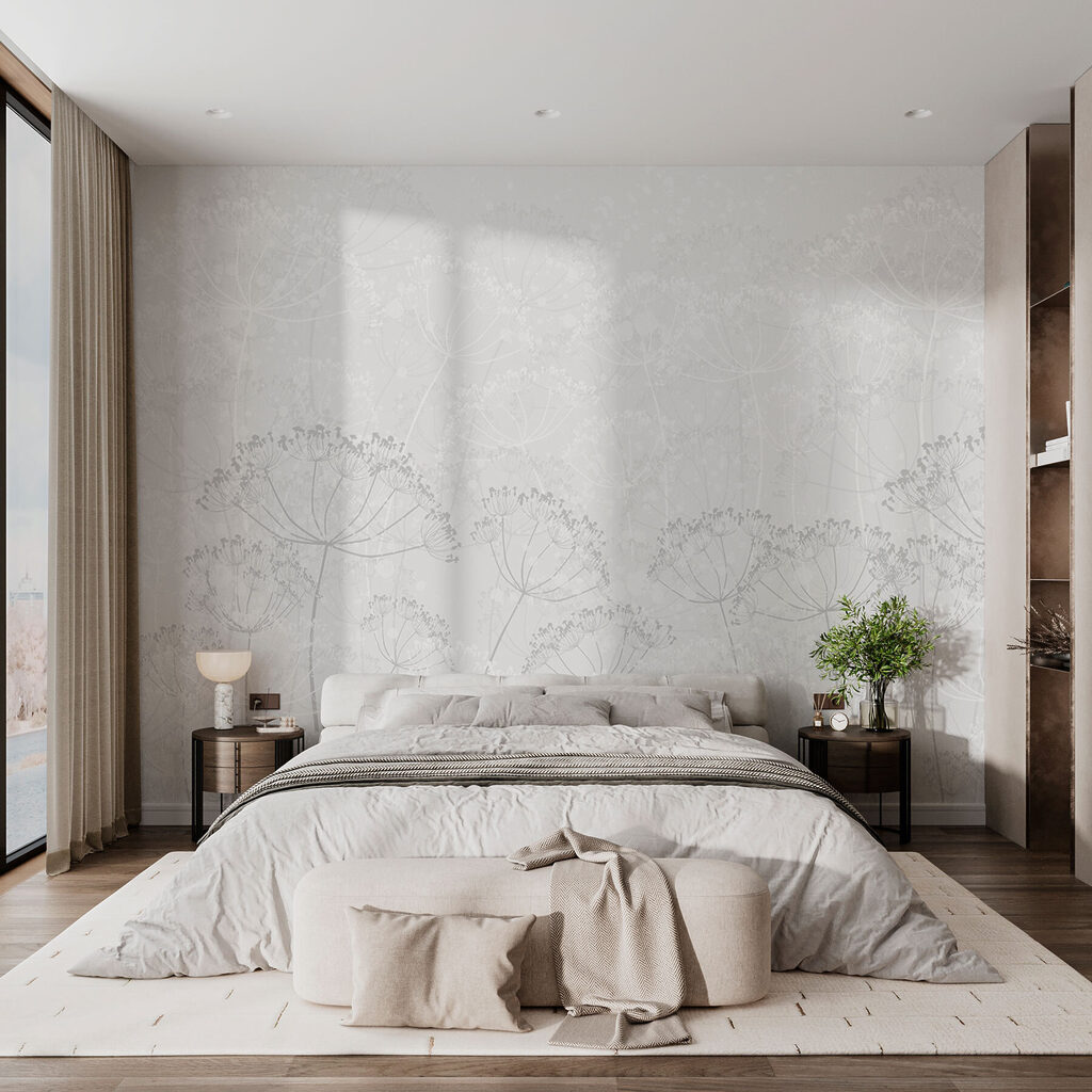 Schermbloemen in witte nevel — interieur 1