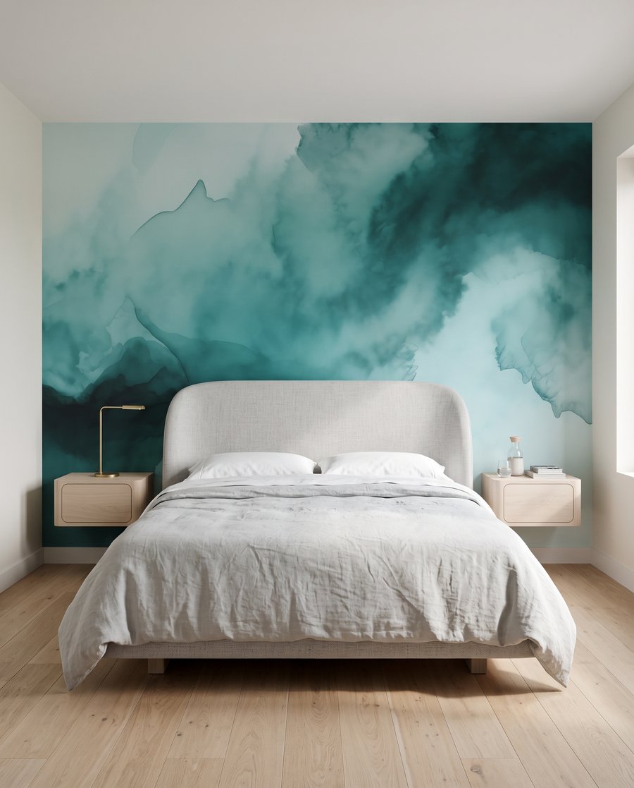Turquoise inktwolken vloeien breed — interieur 2
