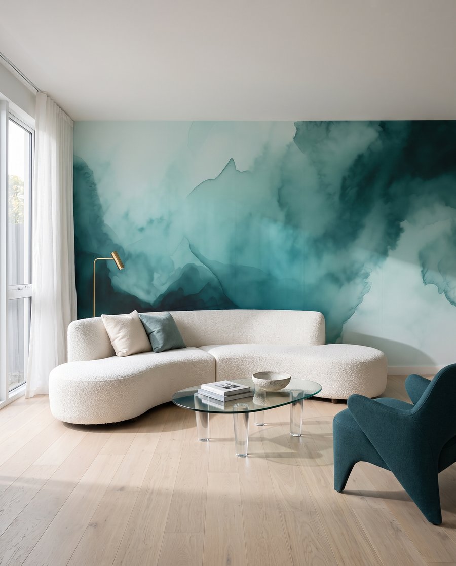 Turquoise inktwolken vloeien breed — interieur 4