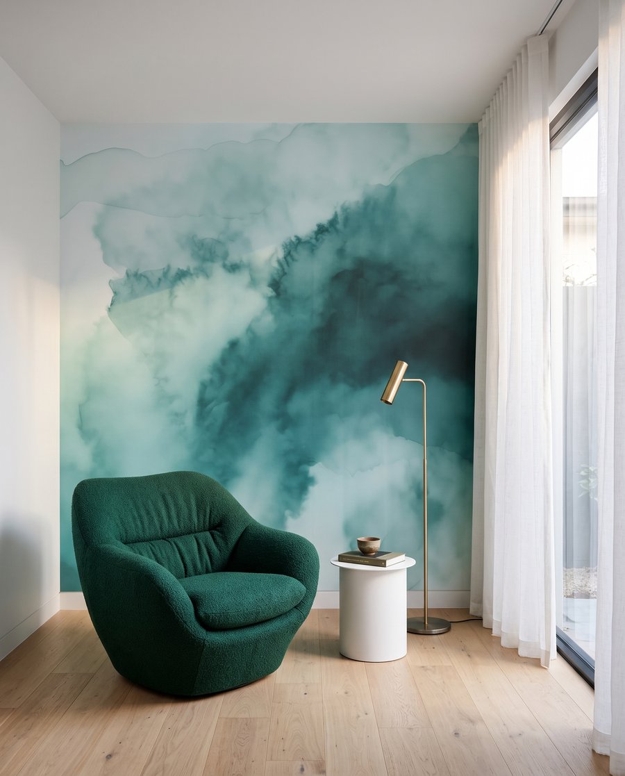 Turquoise inktwolken vloeien breed — interieur 5