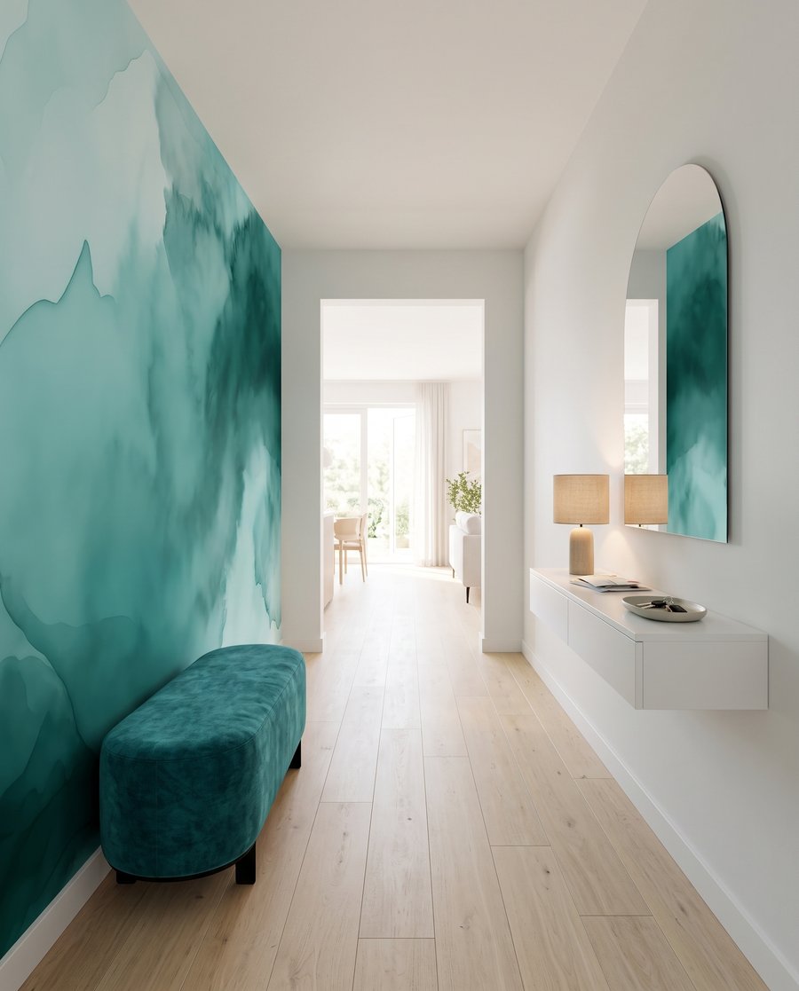 Turquoise inktwolken vloeien breed — interieur 6