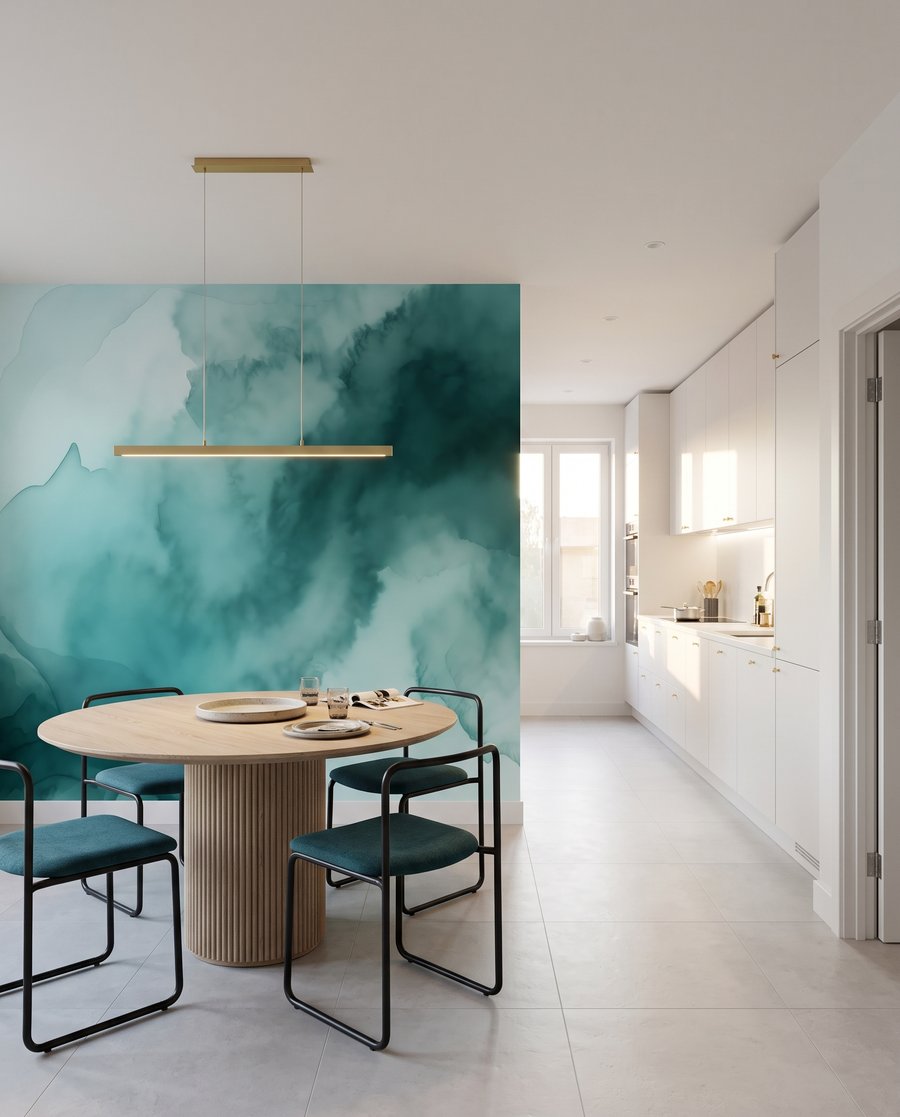 Turquoise inktwolken vloeien breed — interieur 7
