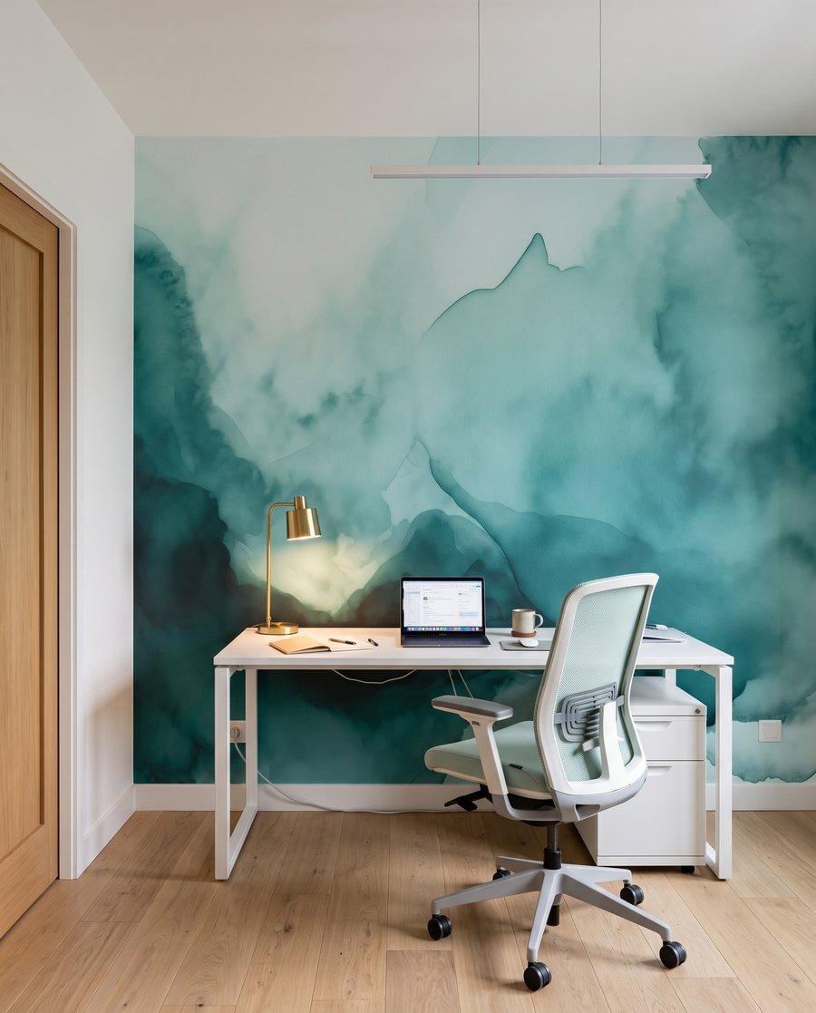 Turquoise inktwolken vloeien breed — interieur 8