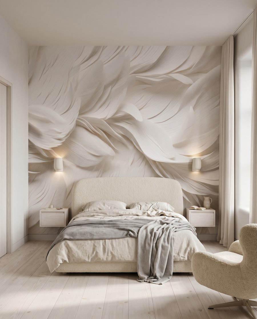 Witte veren in lagen — interieur 2