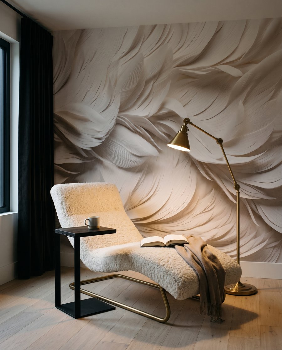 Witte veren in lagen — interieur 3