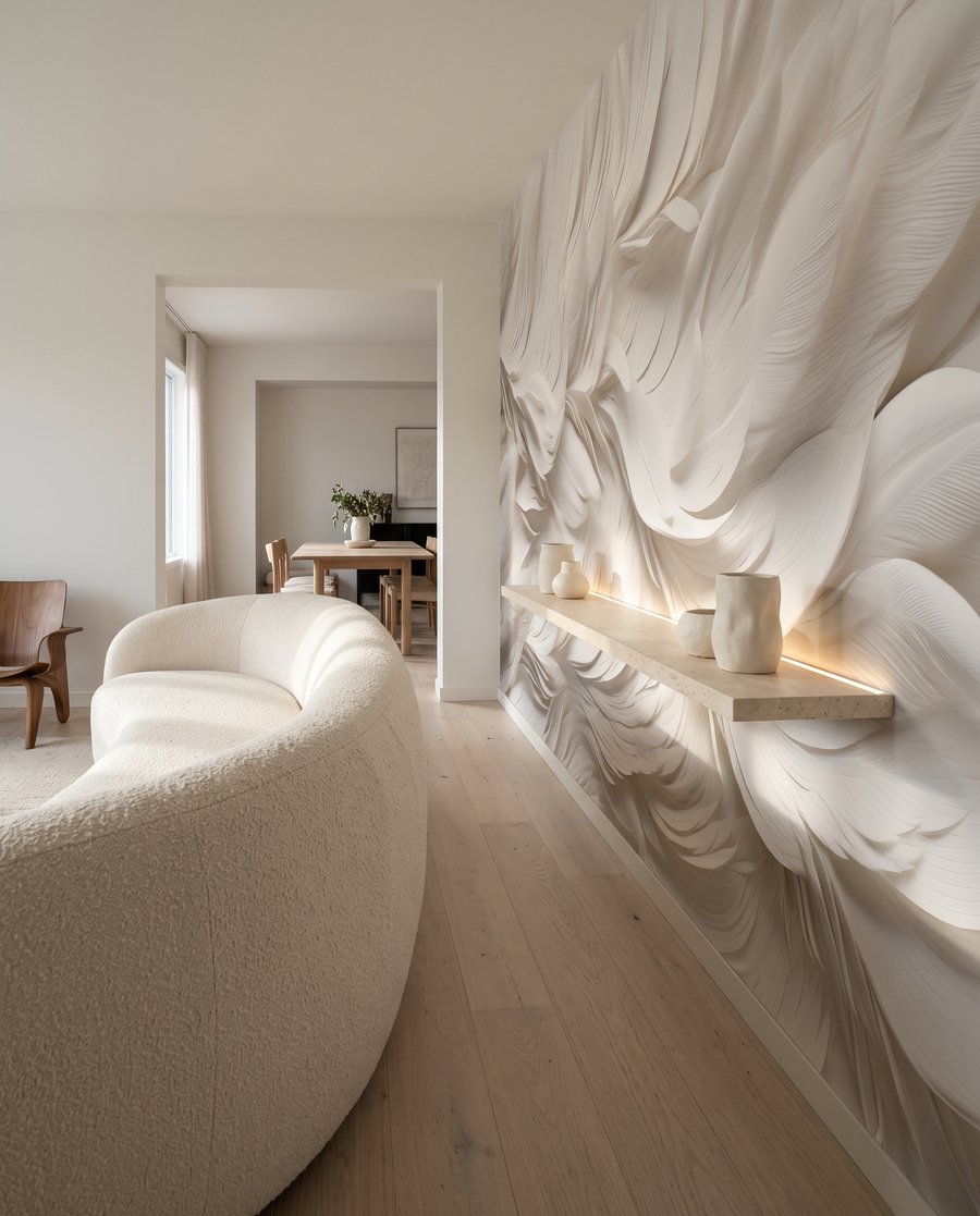 Witte veren in lagen — interieur 5